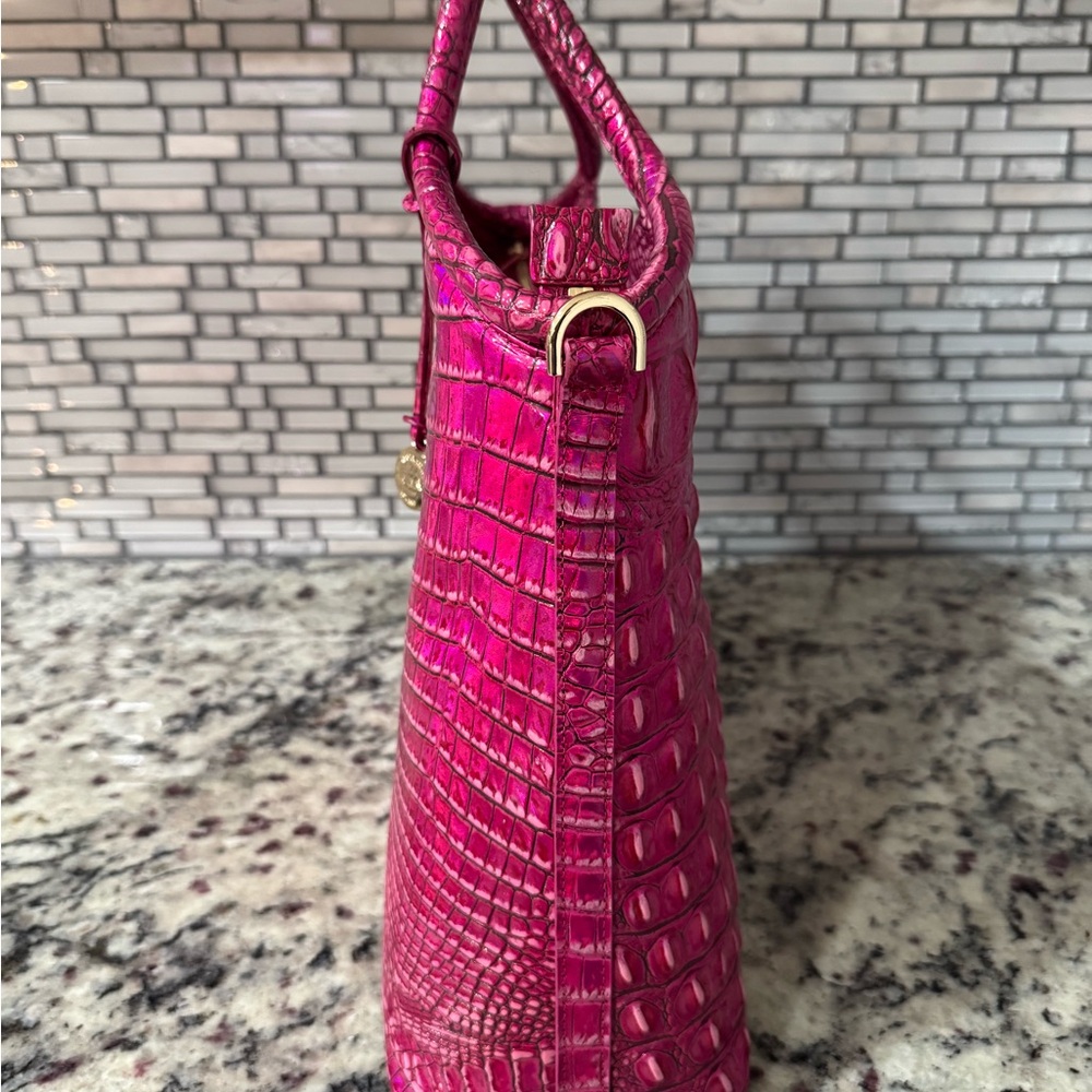 Brahmin Fuchsia Crocodile-Embossed Tote - Picture 4 of 7